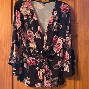 VENUS Black and Pink Floral Blouse